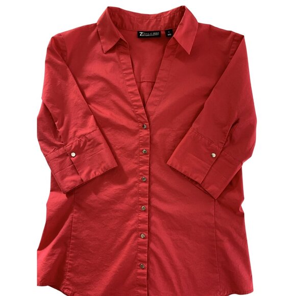 7th Avenue Design Studio By New York & Company Womens Red Button-Down Shirt - Picture 8 of 10